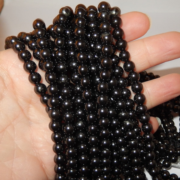 Shungite beads - 15"length round bead strand -  6mm beads