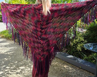 Gorgeous Multi Coloured Bohemian Crochet Triangle Gypsy Shawl with Fringe