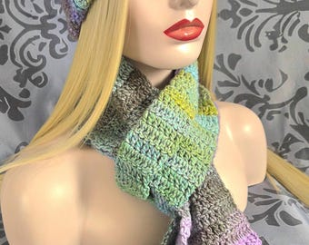 Crochet AURORA Matching Winter Beanie and Scarf Pastel Tones Set
