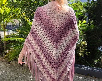 Beautiful Hand Crochet MAUVE MAGIC Cotton Blend Triangle Gypsy Shawl Wrap with Fringe