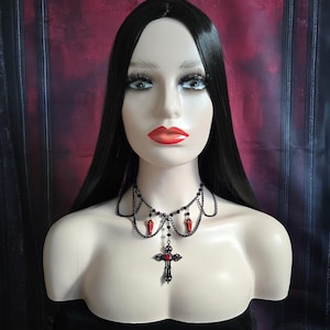 Gothic Black Cross Blood Red Coffin BENEDICTION Necklace Halloween