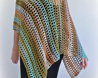 Elegant Crochet Drapey Asymmetrical Rectangle Poncho Top