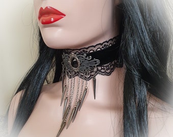 Gothic Velvet & Lace CHASINA Gunmetal Spike Choker