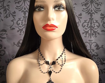 Gothic Black Raven Cameo CORVINA Necklace Halloween