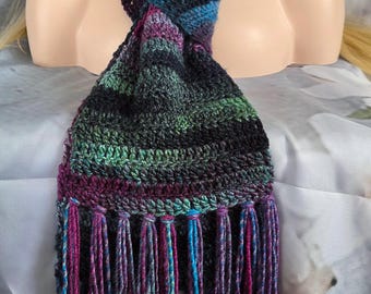 Gorgeous Soft Multi Coloured Crochet Winter Scarf with Fringe