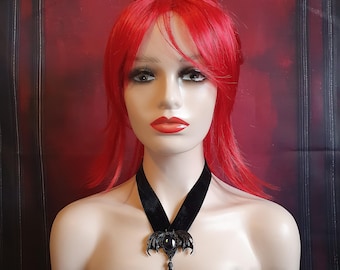 Gothic Black Velvet and Vampire Bat with Purple Stone MORANA Necklace Halloween