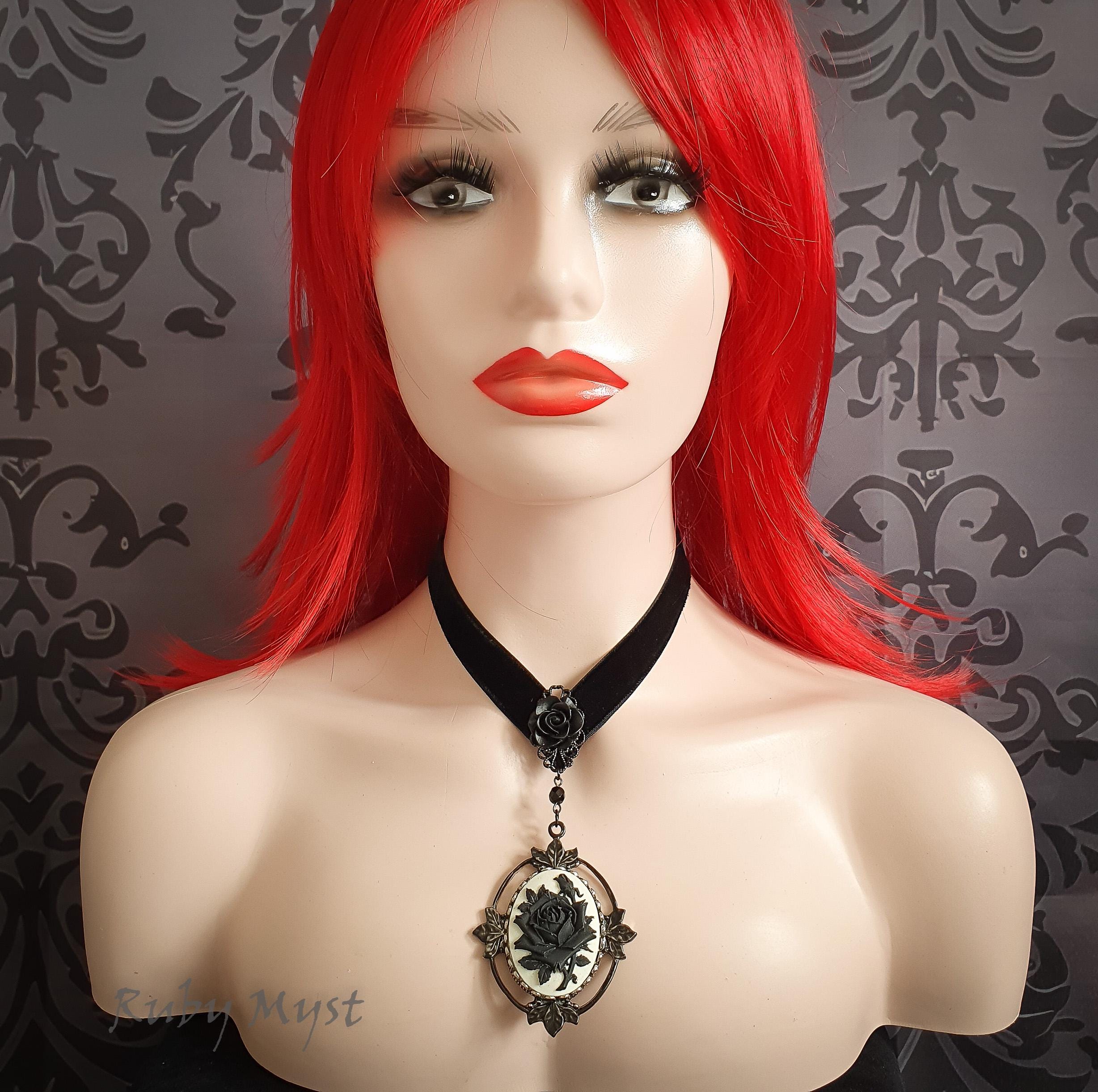 Gothic Black Rose Cameo REGINA IN MOURNING Choker Necklace
