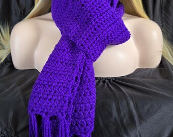 Vibrant Deep Purple Crochet Winter Fringed Scarf