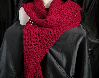 Deep Burgundy Red Crochet Gypsy Wrap with Fringe