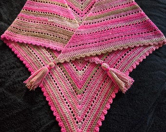 Pretty In Pink Crochet ROSE GARDEN Triangle Gypsy Bohemian Shawl