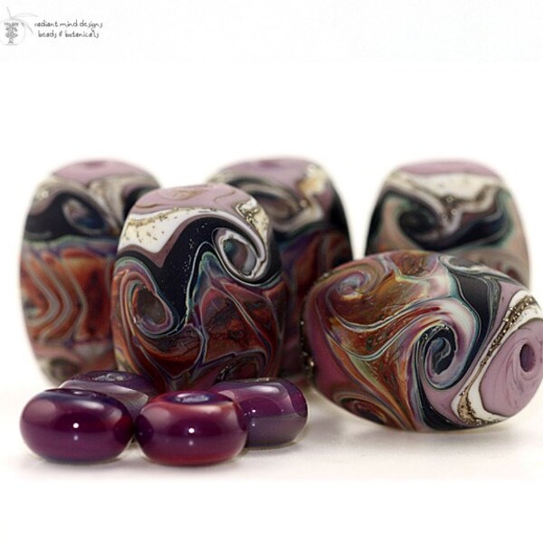 OOAK Upscale Glass Lampwork Beads Handmade for Artisan Jewelry Designers VINEYARD HARVEST BARRELS set