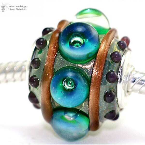 Pandora Style Glass Bead RUSTIC DEJA-BLUE Large Hole Lampwork Focal Handmade for Artisan Jewelry Designs