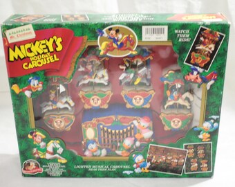 Vintage Disney Mickey's Holiday Carousel Lighted Musical 21 Christmas Carols Christmas Songs Mr Christmas