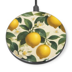Lemon Blossom Wireless Charger | Floral Phone Charger for Home and Office, Gift for Garden Lovers, Eco-Friendly Charging Pad