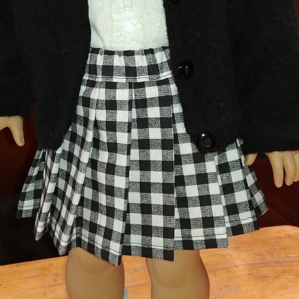 BLACK & WHITE checked pleated skirt fits 18 inch doll clothes