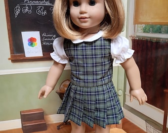 School Uniform, Green Plaid Jumper fits 18 inch doll