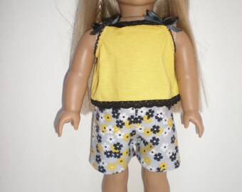 Yellow, Black & Gray Summer Pajamas fit 18" dolls