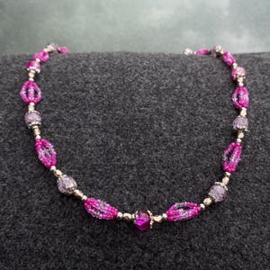 Handmade Pink and Silver Beaded Necklace for Women and Girls