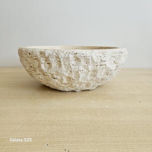 beige stone round sink, natural stone sink, bathroom decoration, luxury vanity travertine sink, round stone basin, vessel basin