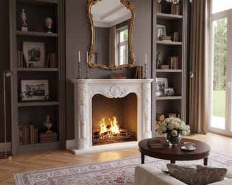 Luxury french style natural marble fireplace surround mantel