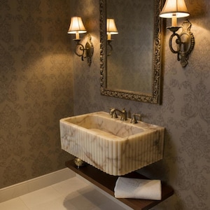 Custom Order Calacatta Gold Marble Fluted Texture Detail Sink