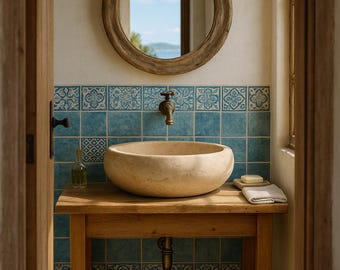 Beige and silver travertine stone custom order round marble basin