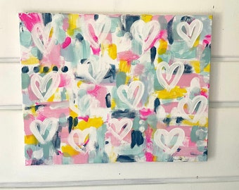 Sweet Candy Hearts  - Modern Abstract Canvas Painting | Preppy Wall Art | Best Friend Gift | College Dorm | Event Keepsake