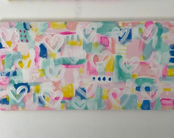 Graffiti Hearts Modern Abstract Canvas Painting | Preppy Wall Art | Best Friend Gift | College Dorm | Event Keepsake