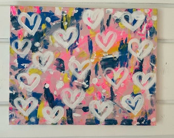 Graffiti Hearts  - Modern Abstract Canvas Painting | Preppy Wall Art | Best Friend Gift | College Dorm | Event Keepsake