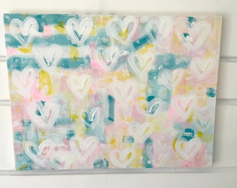 Sorbet Hearts Preppy Modern Abstract Canvas Painting | Wall Art | Best Friend Gift | College Dorm | Event Keepsake