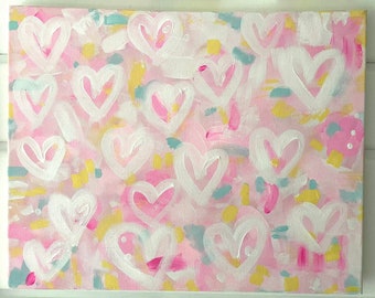 Sunny Sorbet Hearts Canvas Painting | Gift | Preppy Wall Art | Dorm | Event Keepsake| Trendy Aesthetic