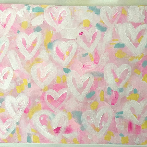 Sunny Sorbet Hearts Canvas Painting | Gift | Preppy Wall Art | Dorm | Event Keepsake| Trendy Aesthetic