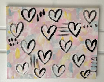 Confetti Hearts Modern Abstract Canvas Painting | Best Friend Gift | Preppy Wall Art | Event Keepsake| Trendy Aesthetic