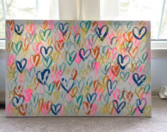 Custom Graffiti Hearts - Modern Abstract Canvas Painting | Best Friend Gift | Preppy Wall Art | Event Keepsake | Trendy Aesthetic