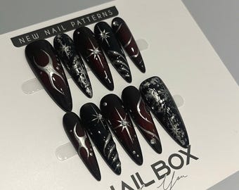 Gothic Spiderweb Press On Nails, Silver Glitter Stiletto Nail Set