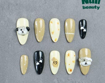 3D Puppy Face Press On Nails – Handmade Dog Lover Nail Set