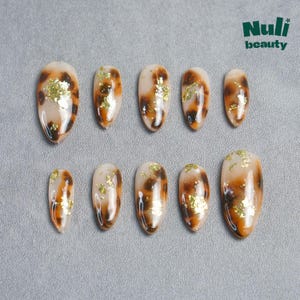 Schildpatt-Press-On-Nägel: Goldflocken-handgefertigte Nail-Art