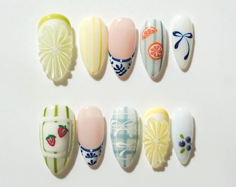 Tropical Fruit Press On Nails: Handmade Playful Nail Art Set