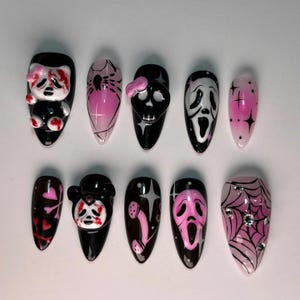 Pink Horror Press On Nails – 3D Kawaii Creepy Handmade False Nails