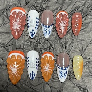 Citrus Summer Press On Nails – Orange Grapefruit Design | Fruit Nail Art | Handmade Nail Tips | Reusable Summer Nails | Tropical Vibes