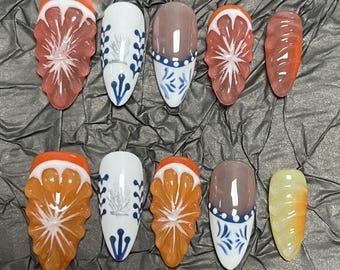 Citrus Press On Nails: Handmade Orange Grapefruit Nail Art