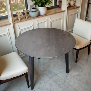 Modern Round Oak Coffee Table | Handmade Wooden Table | Custom Living Room Table | Graphite Finish | Wood Table Top