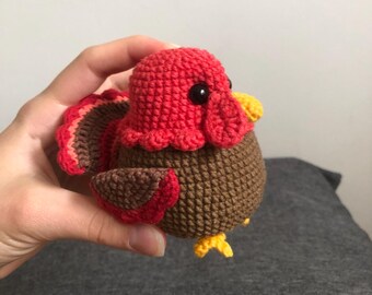Patrón PDF de pavo a crochet para el Día de Acción de Gracias, amigurumi, decoración de pájaro, lindo tutorial de animal hecho a mano para principiantes