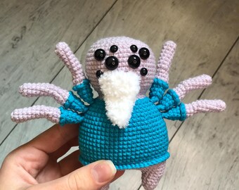 Patrón PDF: Araña Larry, juguete de crochet con barba, amigurumi, lindo monstruo animal para Halloween, decoración