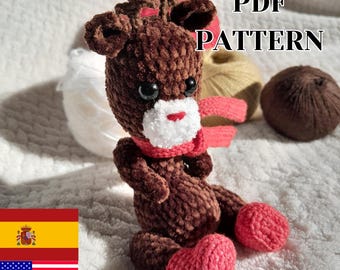 Patrón PDF Reno de Navidad Tony Juguete de Invierno de Ganchillo Amigurumi Idea de Regalo Tutorial Paso a Paso Peluche Tierno Ciervo
