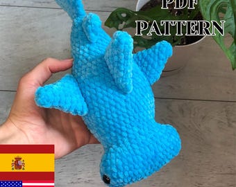 Patrón PDF Tiburón Martillo Amigurumi, Peluche de Crochet Pez Azul Regalo Infantil Decoración Marina Tutorial Fácil
