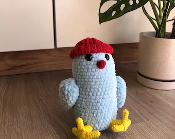 Patrón PDF: Paloma alegre, peluche de crochet con sombrero, idea de regalo para niños, decoración de pájaro de verano, tutorial de amigurumi, apto para principiantes.