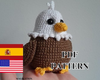 PDF Patrón Juguete de Ganchillo Águila Amigurumi Pájaro Hecho a Mano Decoración para el Día de la Independencia Llavero para Principiantes