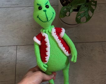 Patrón PDF Grinch Decoración navideña de crochet Amigurumi Tutorial de invierno Juguete amigurumi festivo Idea de regalo de Año Nuevo