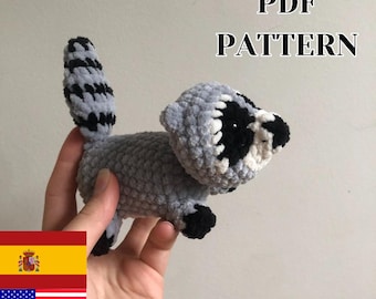 Patrón PDF Mapache Poopy Amigurumi, Juguete de Crochet, Mini Llavero, Animal del Bosque, Regalo Hecho a Mano, Tutorial Fácil